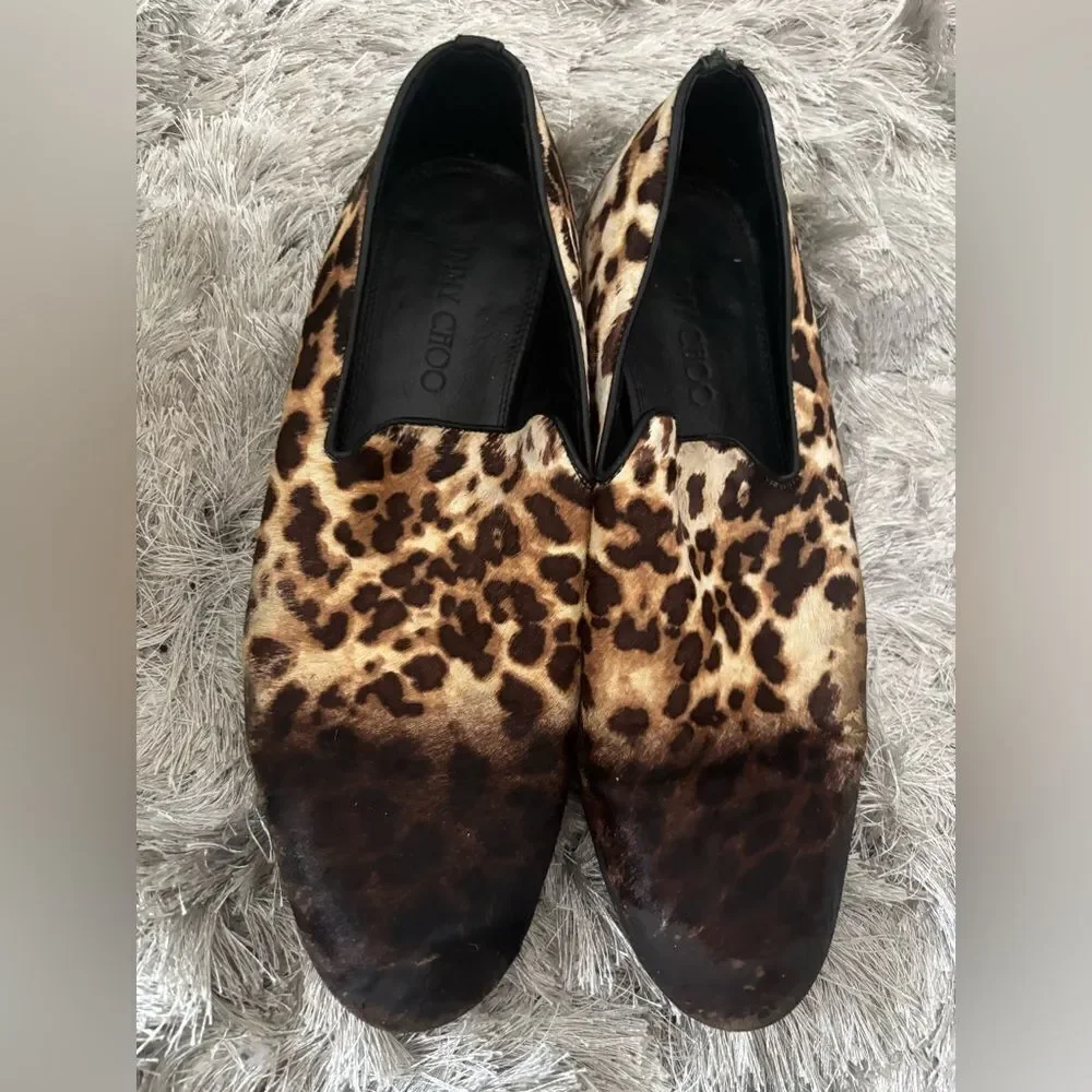 Jimmy Choo Ponyhair Slippers animal print dress shoes fur flats loafers slip ons